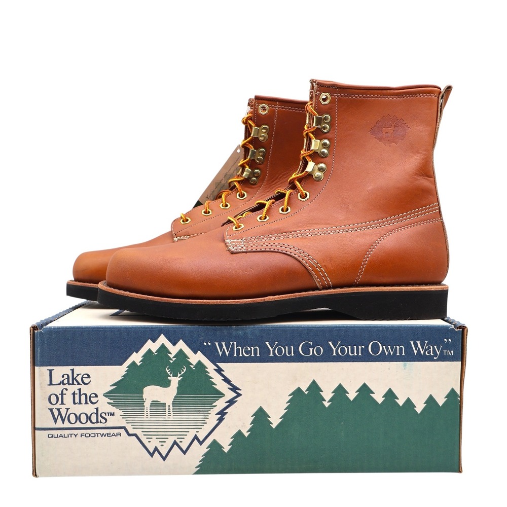 Lake of the Woods 3000 Work Boots Mens 12 D Vintage USA Brown Leather Deadstock